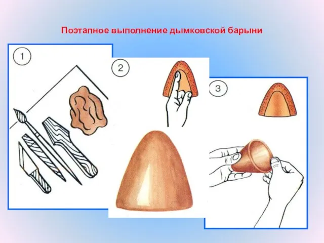 Поэтапное выполнение дымковской барыни