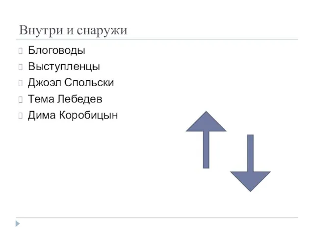 Внутри и снаружи Блоговоды Выступленцы Джоэл Спольски Тема Лебедев Дима Коробицын