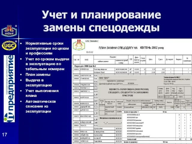 Нормативные сроки эксплуатации по цехам и профессиям Учет по срокам выдачи в