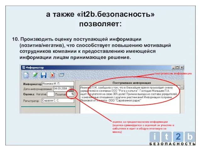 а также «it2b.безопасность» позволяет: 10. Производить оценку поступающей информации (позитив/негатив), что способствует