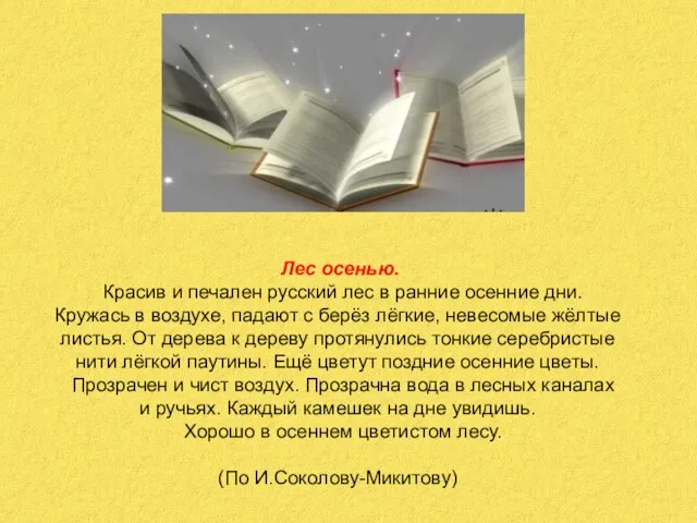 Лес осенью. Красив и печален русский лес в ранние осенние дни. Кружась