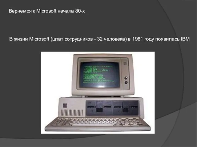 Вернемся к Microsoft начала 80-х В жизни Microsoft (штат сотрудников - 32