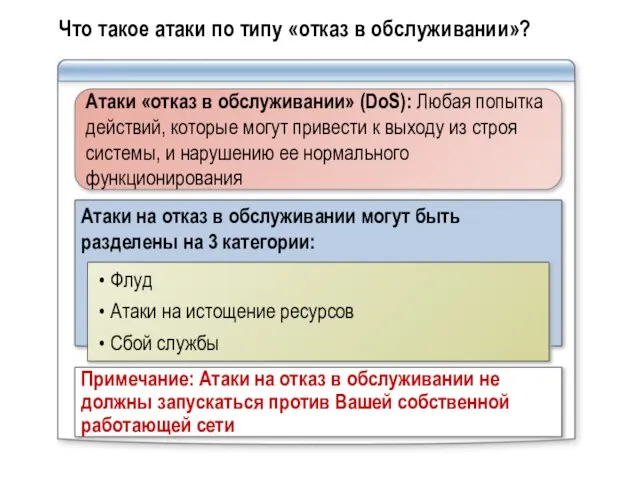 Что такое атаки по типу «отказ в обслуживании»? Атаки на отказ в