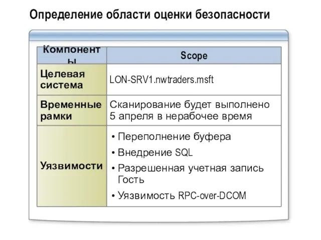 Определение области оценки безопасности