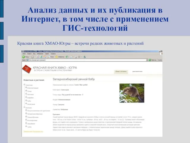 Анализ данных и их публикация в Интернет, в том числе с применением