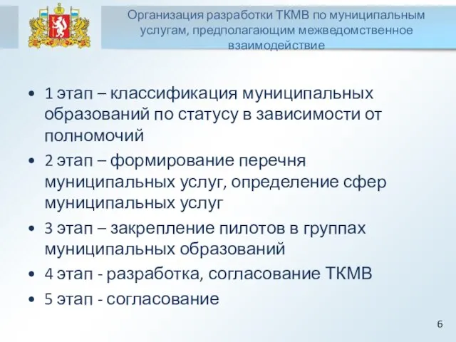 Организация разработки ТКМВ по муниципальным услугам, предполагающим межведомственное взаимодействие 1 этап –