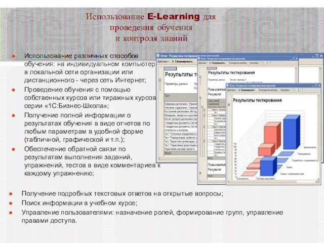 Использование E-Learning для проведения обучения и контроля знаний Использование различных способов обучения: