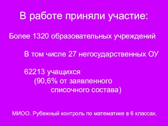 В работе приняли участие: Более 1320 образовательных учреждений В том числе 27