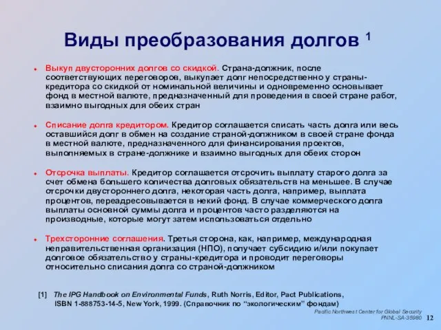 Виды преобразования долгов 1 Выкуп двусторонних долгов со скидкой. Страна-должник, после соответствующих