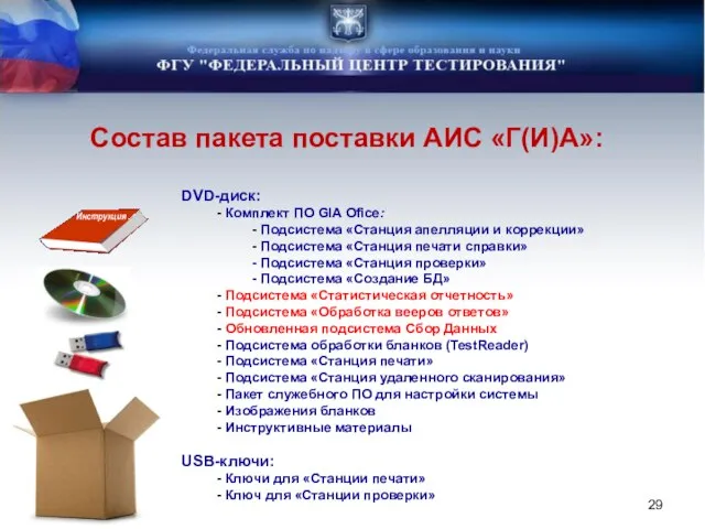 Состав пакета поставки АИС «Г(И)А»: Инструкция DVD-диск: - Комплект ПО GIA Ofice: