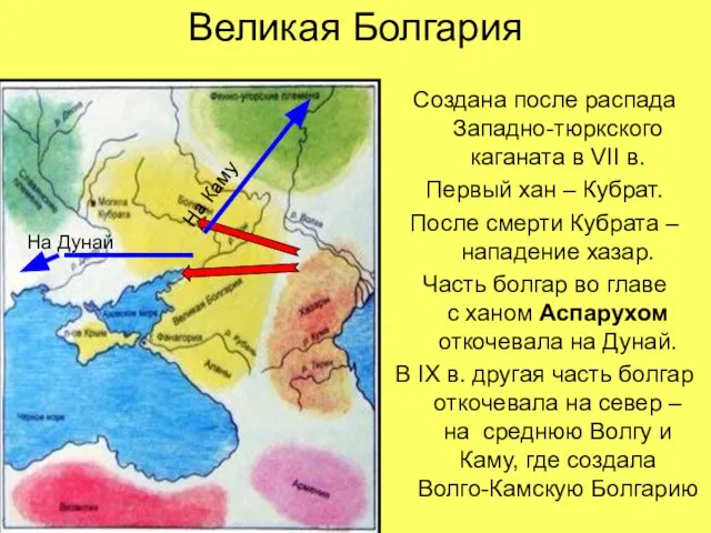 Великая Болгария Создана после распада Западно-тюркского каганата в VII в. Первый хан