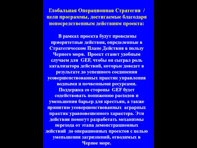 Глобальная Операционная Стратегия / цели программы, достигаемые благодаря непосредственным действиям проекта: В