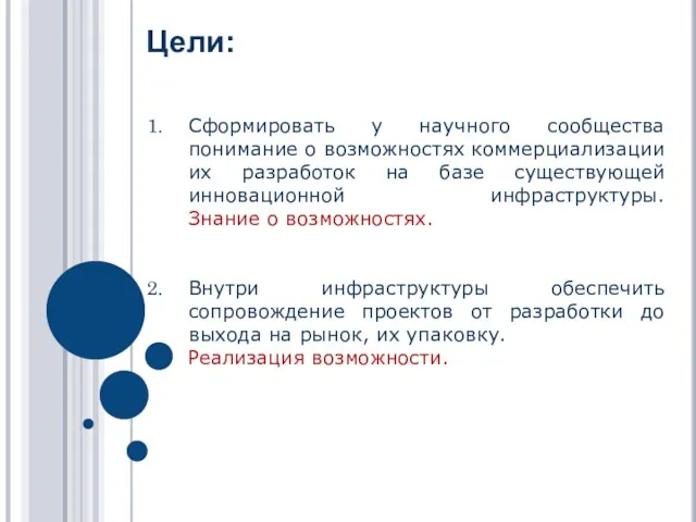 Сформировать у научного сообщества понимание о возможностях коммерциализации их разработок на базе