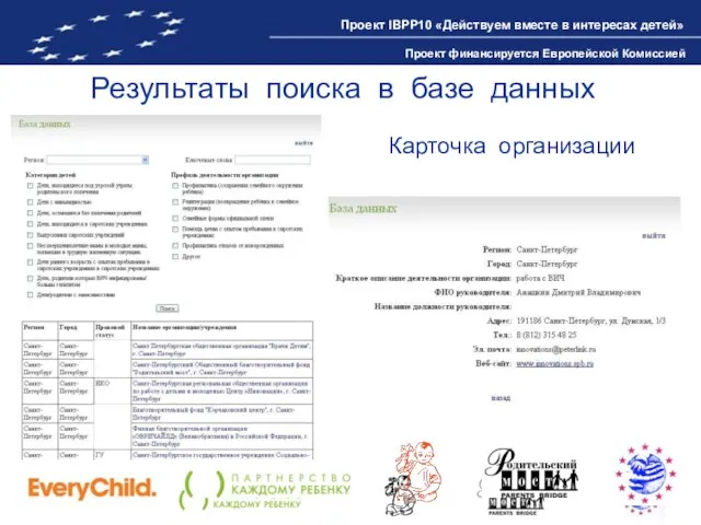 Результаты поиска в базе данных Проект IBPP10 «Действуем вместе в интересах детей»