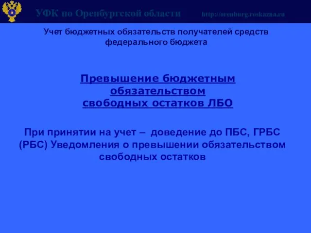 Учет бюджетных обязательств получателей средств федерального бюджета Превышение бюджетным обязательством свободных остатков