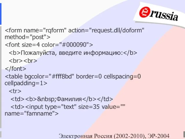 Электронная Россия (2002-2010), ЭР-2004 Пожалуйста, введите информацию: &nbsp;Фамилия