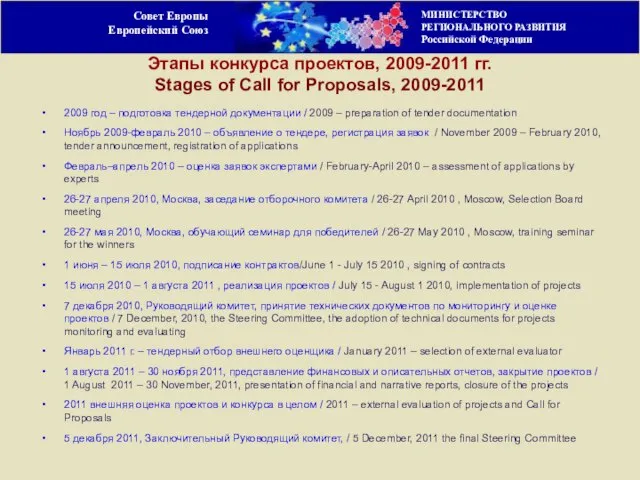 2009 год – подготовка тендерной документации / 2009 – preparation of tender