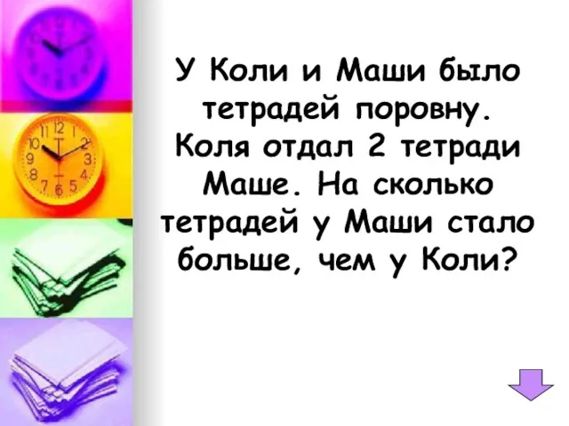 У Коли и Маши было тетрадей поровну. Коля отдал 2 тетради Маше.