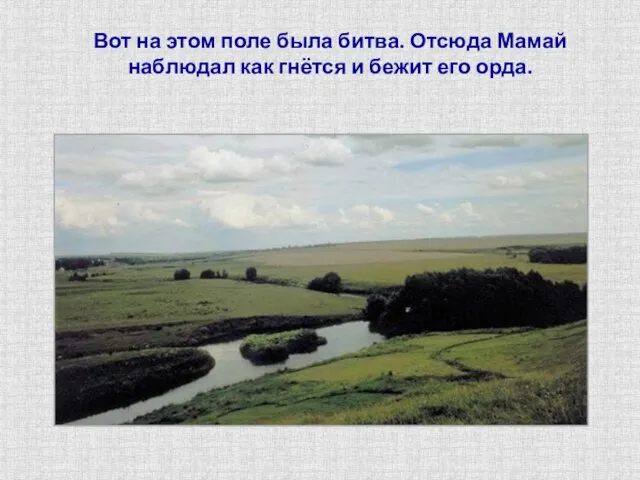 Вот на этом поле была битва. Отсюда Мамай наблюдал как гнётся и бежит его орда.