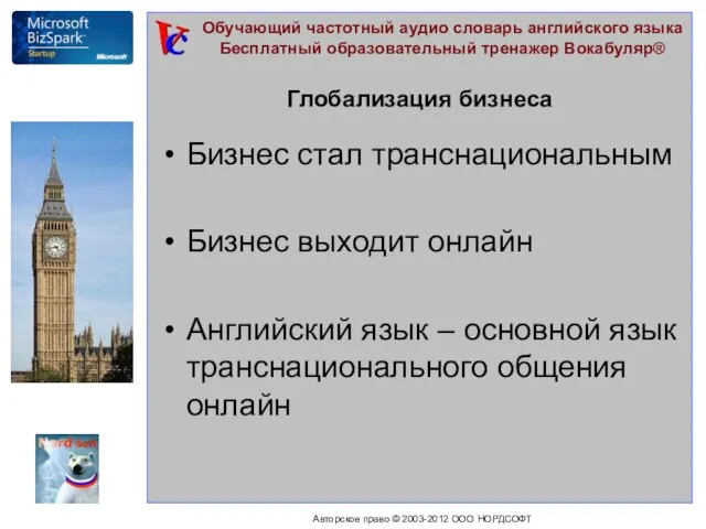 Глобализация бизнеса Бизнес стал транснациональным Бизнес выходит онлайн Английский язык – основной язык транснационального общения онлайн