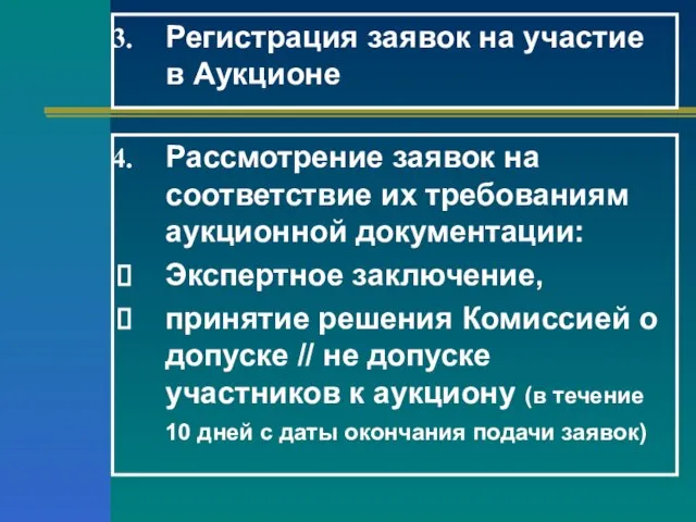 Регистрация заявок на участие в Аукционе Рассмотрение заявок на соответствие их требованиям