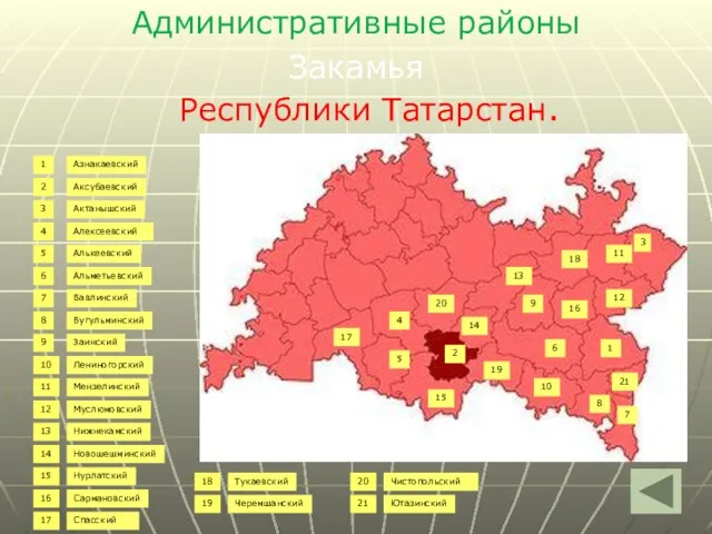 Административные районы Закамья Республики Татарстан. Азнакаевский Аксубаевский Актанышский Алексеевский Алькеевский Альметьевский Бавлинский