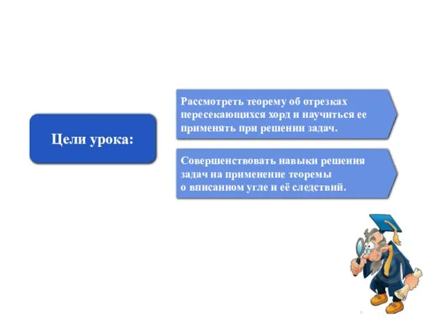 Цели урока: Рассмотреть теорему об отрезках пересекающихся хорд и научиться ее применять