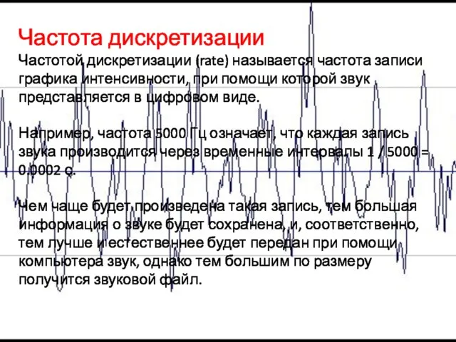 Частота дискретизации Частотой дискретизации (rate) называется частота записи графика интенсивности, при помощи