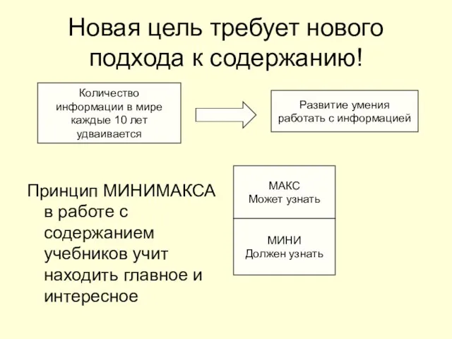 Новая цель требует нового подхода к содержанию! Принцип МИНИМАКСА в работе с