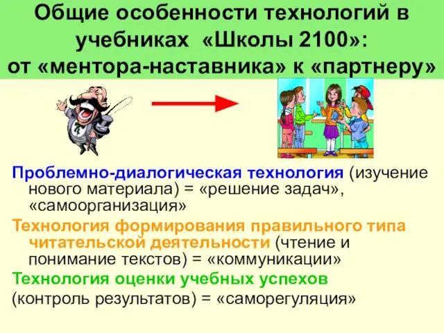 Общие особенности технологий в учебниках «Школы 2100»: от «ментора-наставника» к «партнеру» Проблемно-диалогическая