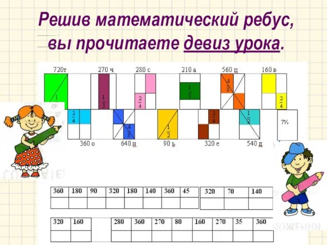 Решив математический ребус, вы прочитаете девиз урока.