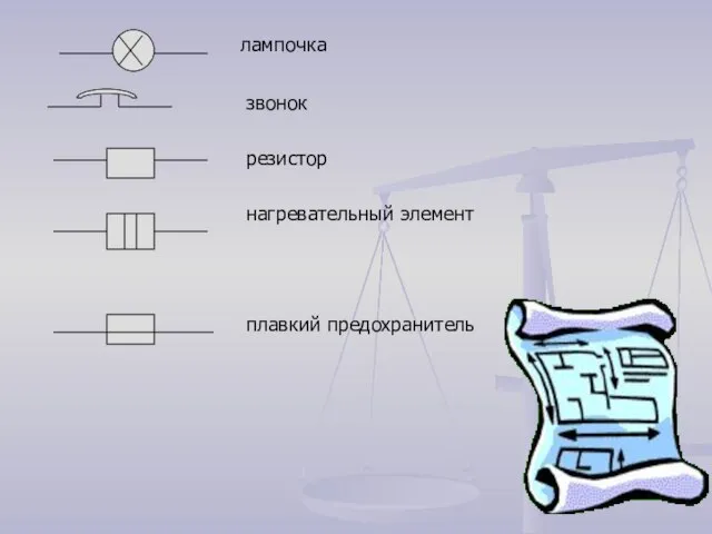 лампочка звонок резистор нагревательный элемент плавкий предохранитель