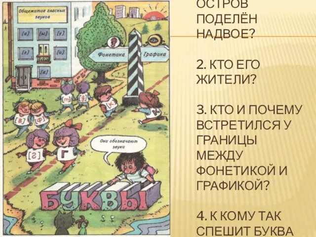 1. ПОЧЕМУ ОСТРОВ ПОДЕЛЁН НАДВОЕ? 2. КТО ЕГО ЖИТЕЛИ? 3. КТО И