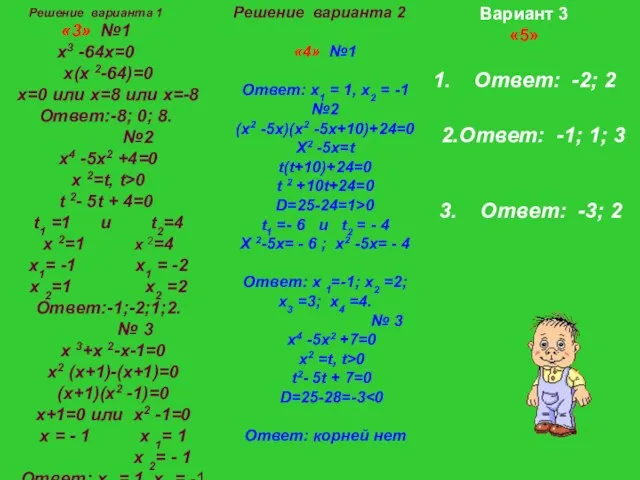 2.Ответ: -1; 1; 3 Вариант 3 «5» 1. Ответ: -2; 2 3.