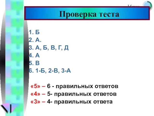 1. Б 2. А. 3. А, Б, В, Г, Д 4. А