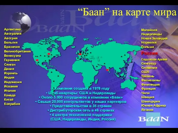 “Баан” на карте мира Малайзия Нидерланды Новая Зеландия Норвегия Польша Россия Саудовская