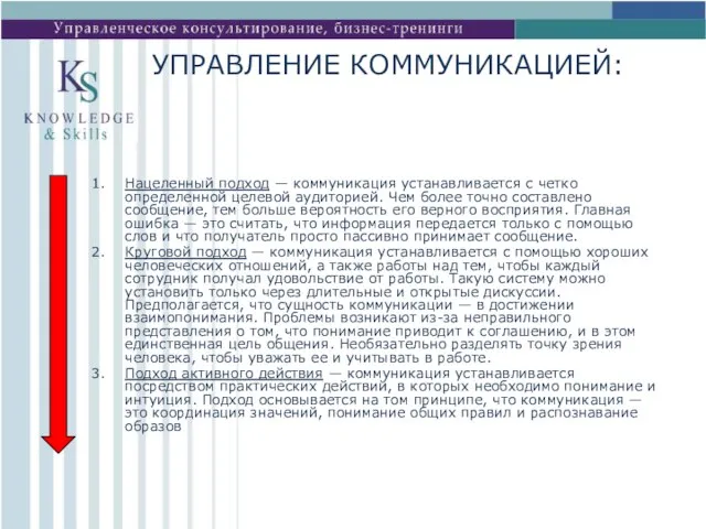 УПРАВЛЕНИЕ КОММУНИКАЦИЕЙ: Нацеленный подход — коммуникация устанавливается с четко определенной целевой аудиторией.