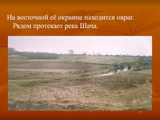 На восточной её окраине находится овраг. Рядом протекает река Шача.