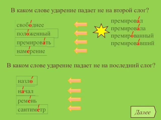 В каком слове ударение падает не на второй слог? премировать ремень сантиметр