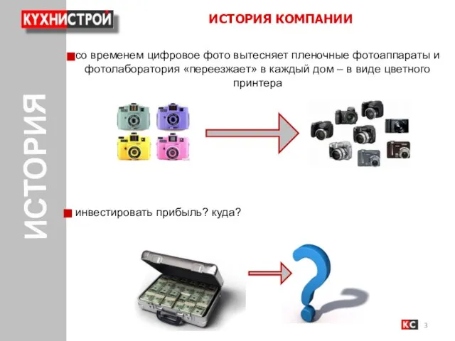 ИСТОРИЯ ИСТОРИЯ КОМПАНИИ со временем цифровое фото вытесняет пленочные фотоаппараты и фотолаборатория