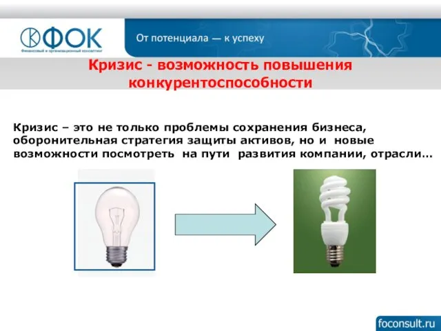 Кризис - возможность повышения конкурентоспособности Кризис – это не только проблемы сохранения