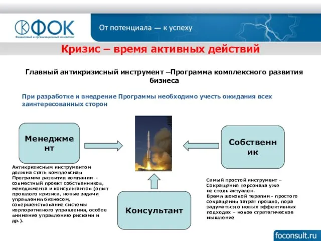 Главный антикризисный инструмент –Программа комплексного развития бизнеса При разработке и внедрение Программы