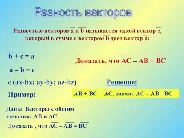 Разность векторов