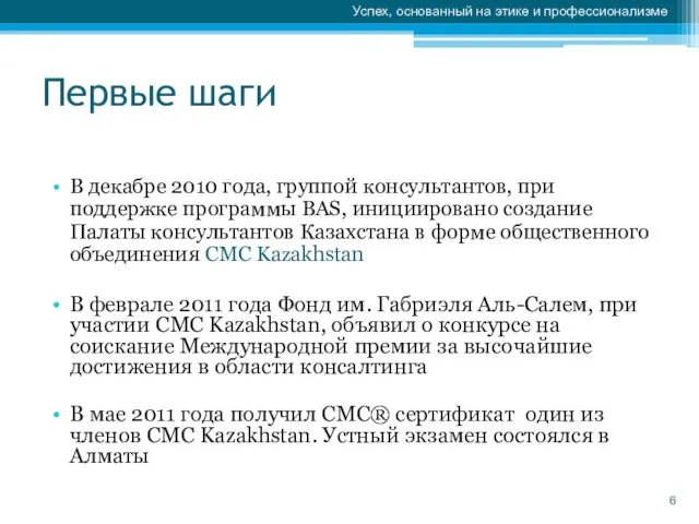 Первые шаги В декабре 2010 года, группой консультантов, при поддержке программы BAS,