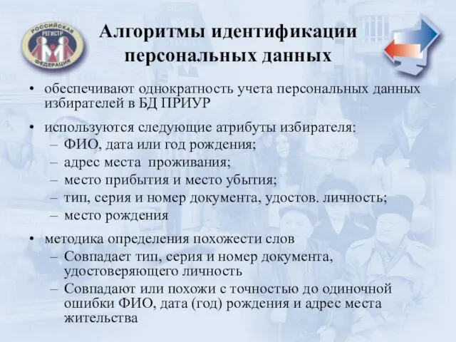 Алгоритмы идентификации персональных данных обеспечивают однократность учета персональных данных избирателей в БД