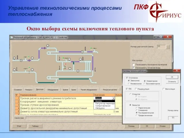 Окно выбора схемы включения теплового пункта