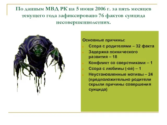 По данным МВД РК на 5 июня 2006 г. за пять месяцев