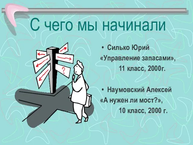 С чего мы начинали Силько Юрий «Управление запасами», 11 класс, 2000г. Наумовский