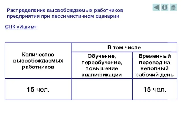 Распределение высвобождаемых работников предприятия при пессимистичном сценарии СПК «Ишим»