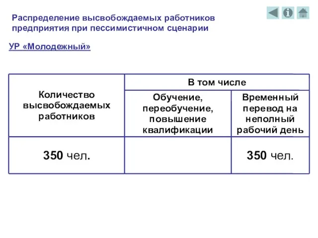 Распределение высвобождаемых работников предприятия при пессимистичном сценарии УР «Молодежный»